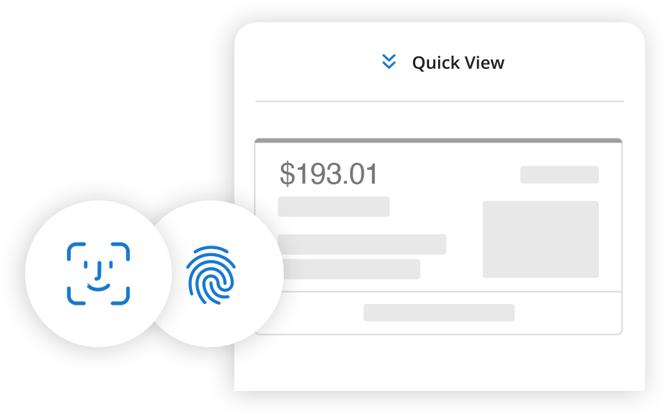 Visual icons representing the mobile app safety features of the app such as Face ID and Touch ID